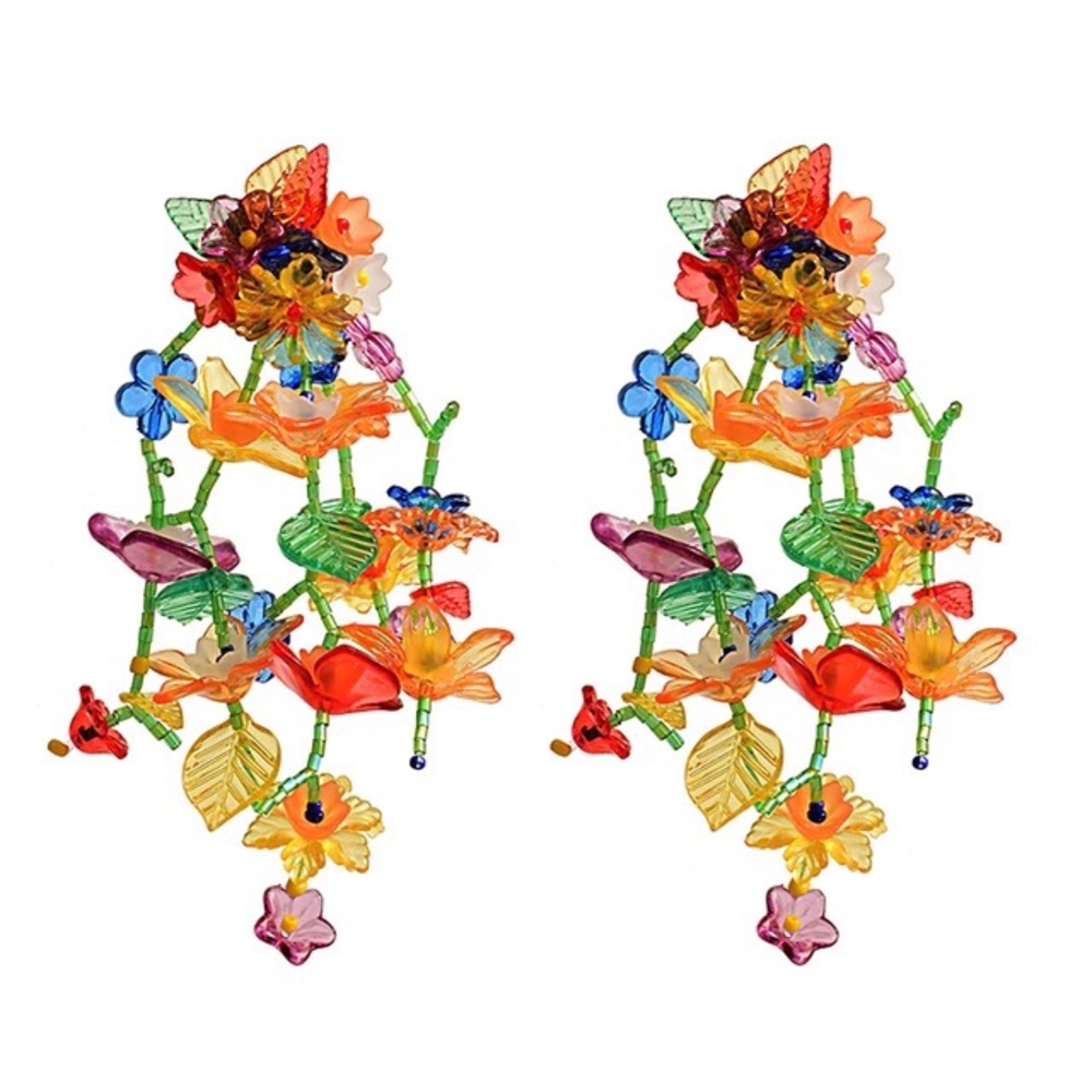 Flowers Resin Earrings Multi-colored Dangle Statement Earrings